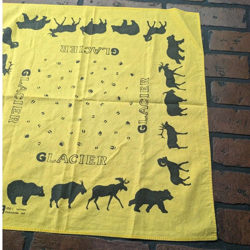 Vintage 1992 Konya Designs Glacier National Park Yellow Cotton Bandana Scarf